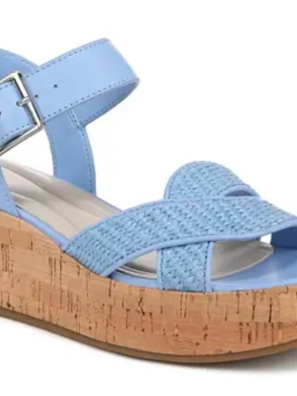 Sarto Tilly Denim Blue Raffia Platform Sandals Women's Size 8.5 NEW Resort Wear